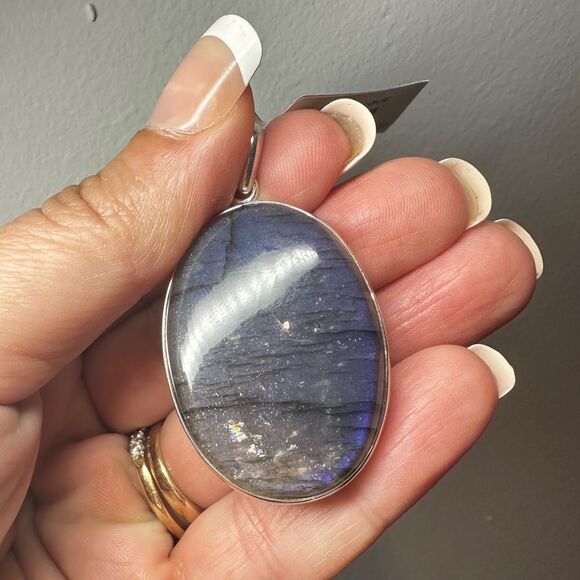 NWOT MONSTER 39x28mm Labradorite in solid sterling silver pendant! - Picture 8 of 9